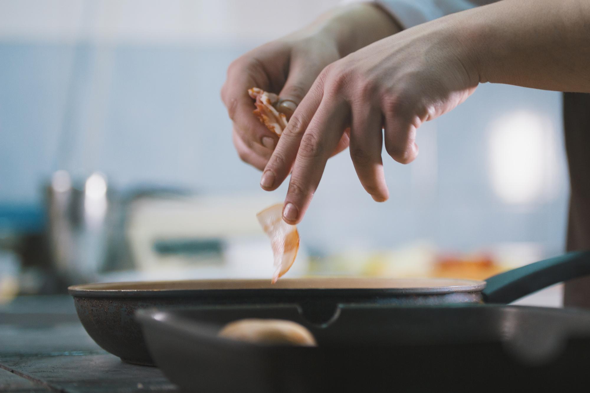 Close-up of saute technique
